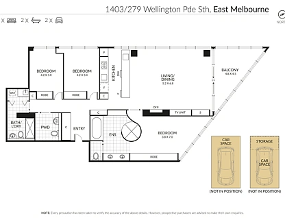 1403/279 Wellington Parade South, East Melbourne, Melbourne CBD, 3 Schlafzimmer, 2 Badezimmer, Apartment